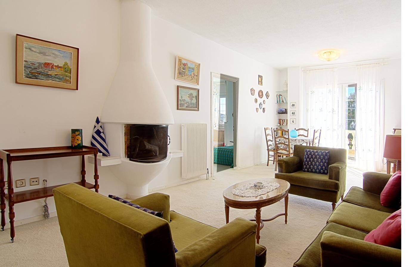 First-floor living room with fireplace